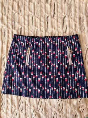 Lilly Pulitzer Navy Mini Skirt with Pink & White Dot Stripe Print
